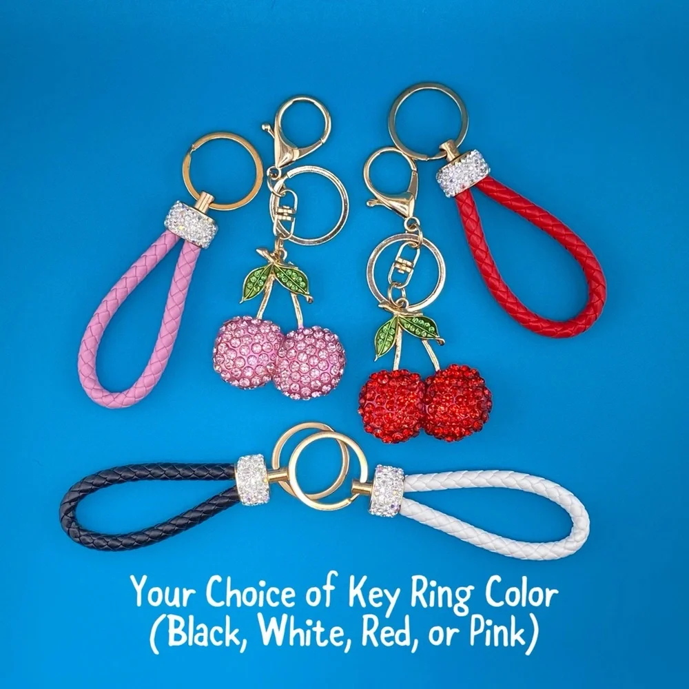 🍒 PINK OR RED Designer-Inspired Rhinestone Cherries Keychain/ Purse/Bag Charm